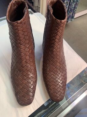 Loeffler Randall Woven Leather Ankle Booties in Brown